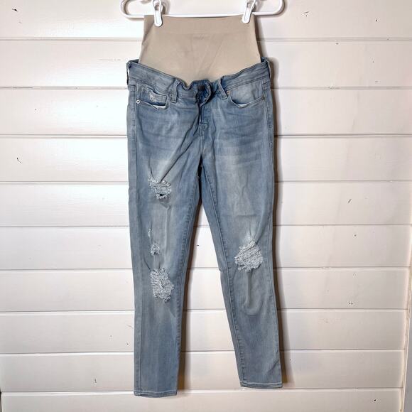 Blanqi Maternity Skinny Jeans Distressed Light Wash Stretch Denim Holes Blue 4 - Picture 1 of 7